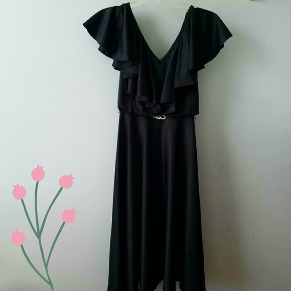 Vintage Dresses & Skirts - Disco Fever Black Off The Shoulder Dress